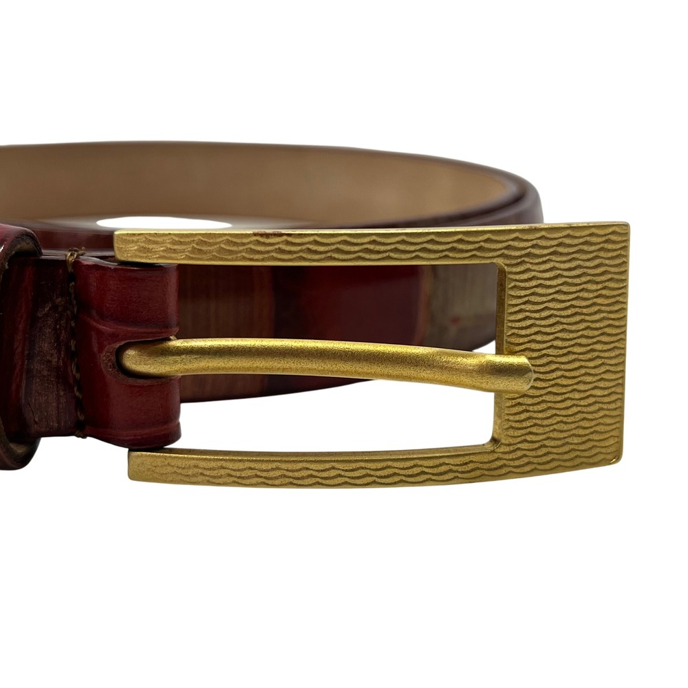 Albatros Italian Red Embossed Leather Reptile Look Belt Gold Tone Buckle XL - Picture 5 of 7